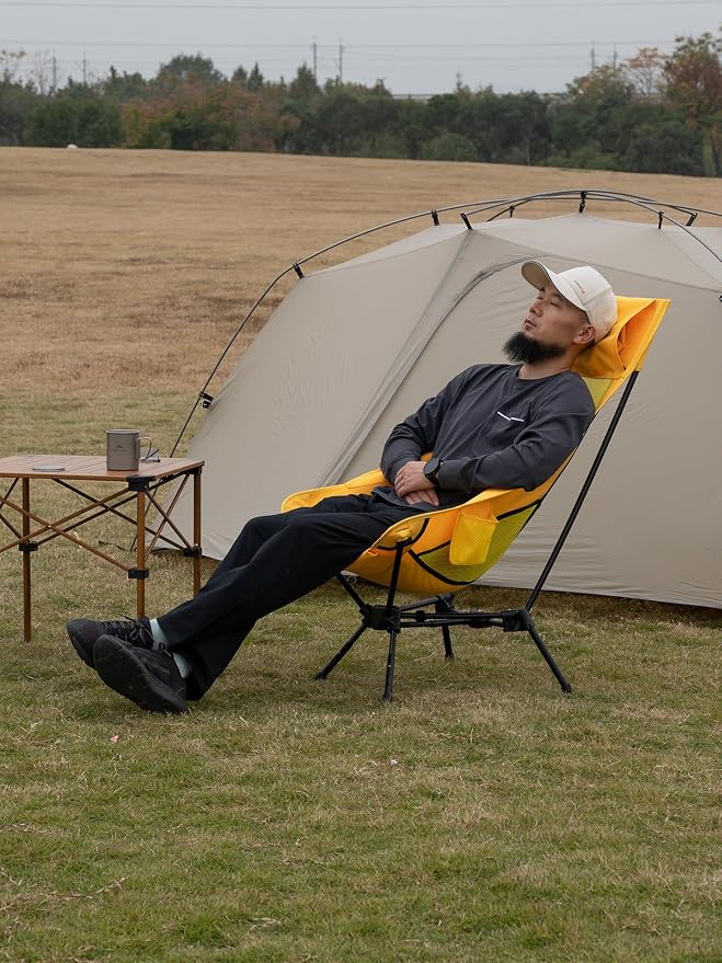 iClimb Ultralight Compact Camping Folding Beach Chair with Anti-Sinking Large Feet (Yellow - Triangular Frame High Back) - Image 2