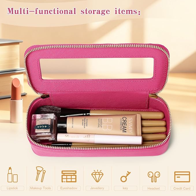 Makeup Brush Bag, Fuxia, SLIM | Clear, Travel Cosmetic Case, Brush Holder, Waterproof, Zipper Purse Organizer - Image 4
