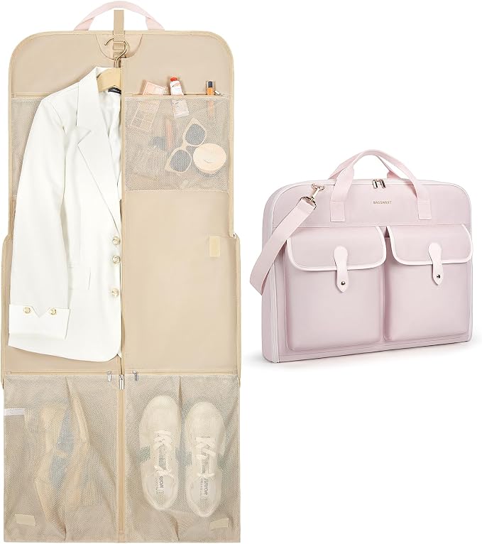 BAGSMART Large Garment Bags for Travel, Carry on Garment Bags for Hanging Clothes, Travel Suit Bag for Shirts Dresses Coats, Pink by BAGSMART