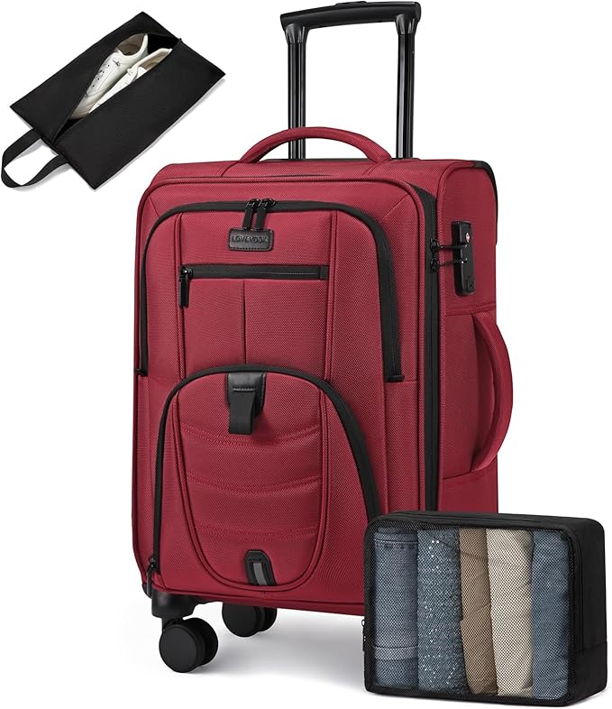 LOVEVOOK Carry On Luggage Airline Approved, Suitcases with Spinner Wheels, Softside Carry-on Luggage with TSA Lock for Women Business Trip, Lightweight Large Capacity Luggage for Travel, Burgundy Red by LOVEVOOK