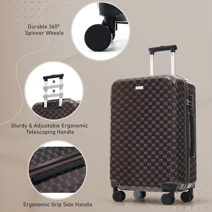 Brown 6 Piece Luggage Set Hard Shell - Checked Suitcases with Spinner Wheels & Expandable Travel Duffel Bag for Family Travel, Durable Carry On Luggage Sets with Lock & Case for Women and Men - Image 4