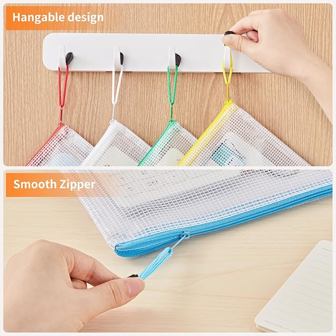 JARLINK A4 Letter Size 36 Pack 10 Colors Zipper Mesh Document Pouch, Mesh Bags for Board Games & Puzzles, Waterproof Document Zipper Pouches for Office School Supplies, Toys, Cosmetics Travel Storage - Image 4