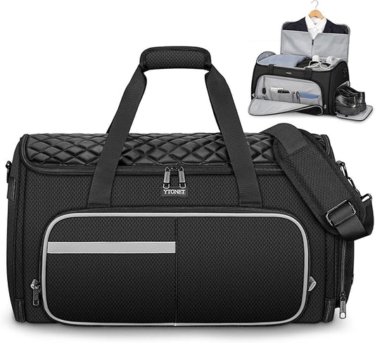 Ytonet Convertible Garment Bags for Travel, 50L Carry on Garment Duffle Bag for Men Women with Usb Port, 3 in 1 Suit Travel Bag Hanging Clothes for Business with Shoe Pocket, Waterproof Pocket, Black