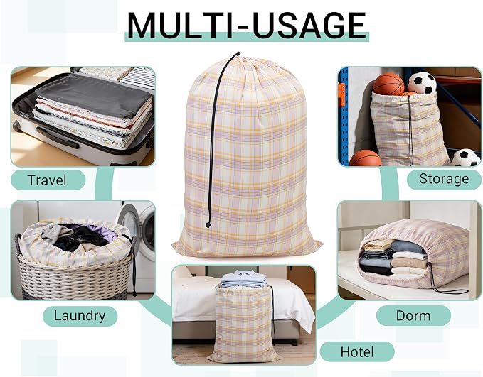 ZPECC Bulk Travel Laundry Bag,Extra Large Heavy Duty Laundry Bags 24 Pack,Washable Dirty Clothes Organizer for Commercial College Dorm Hotel Camping and Home Storage 30x40(Pink Checkered) - Image 3