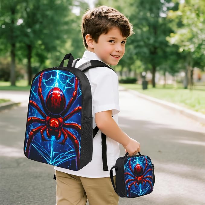 Halloween Kids School Backpack Set with Lunch Bag & Pencil Case 17 Inch Large Capacity School Bag Bookbag for Boys Girls - Image 2