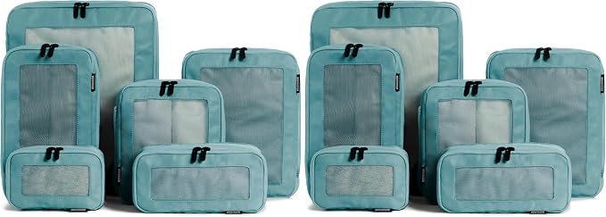 Aerotrunk Compression Packing Cubes for Travel - Luggage Organizer Bags - Double Zipper Packing Cubes for Suitcases (12-Pack, Teal) by Aerotrunk