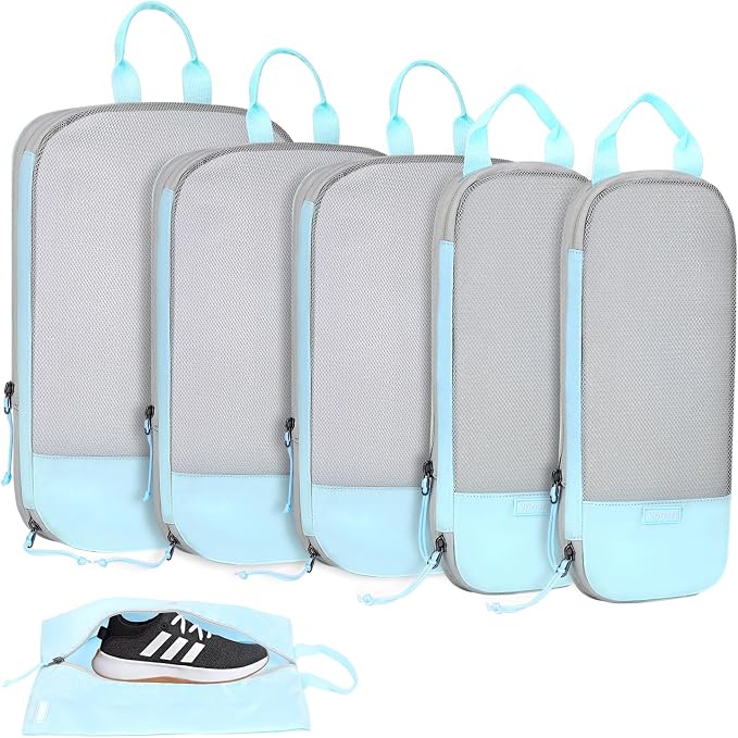 Voova 6 Set Compression Packing Cubes, Travel Accessories Expandable Packing Organizer Bags Set for Carry on Suitcase, Durable Luggage Packing Cubes for Travel Essentials, Blue by Voova