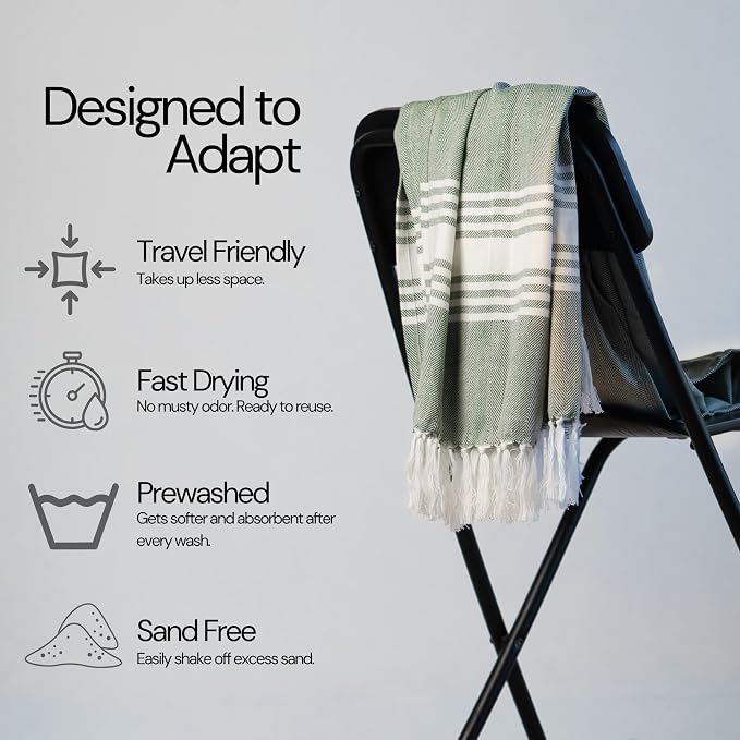 Salt Earth 100% Cotton Herringbone Turkish Beach Towel (Set of 4, 36"x72") - Soft, Quick Dry, Absorbent Towels for Bathroom, Home, Travel, Pool, Spa, Bath, Swim - Beach Towels Oversized (Green/Yellow) - Image 9