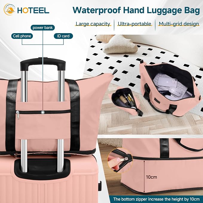 Hoteel 20Inch Luggage 3-piece Set, 360° Universal Suitcases with Wheels Hard Shell Suitcase with TSA Lock, Including Waterproof Luggage Bag, Travel Maletas for Men and Women,Pink - Image 6
