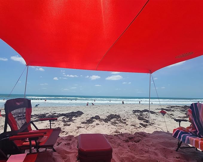 UMARDOO Family Beach Tent Canopy Sun Shade Portable, Large Compact Beach Sun Shelter Easy Setup with Packable Bag for Outdoor Travel (Red, 10X10 FT. 4Poles) - Image 6