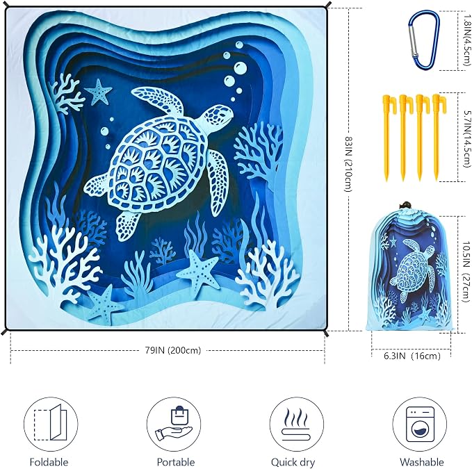 HIHOHO Beach Blanket Waterproof Sandproof Extra Large Beach Mat 79" X 83"/120"x108"for 1-8 Adults Quick Drying Durable Outdoor Picnic Mat for Beach Travel Camping Hiking - Image 2
