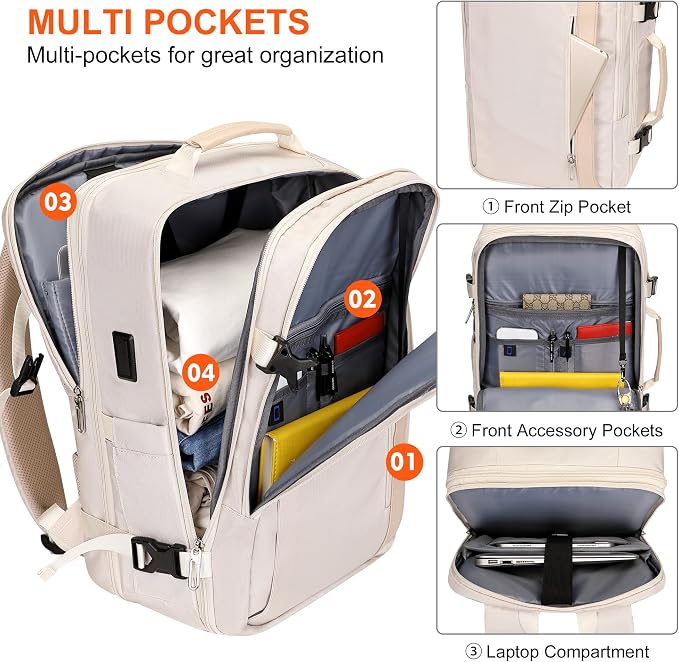 PIJUSHI Travel Backpack for Women, Fits 16" Laptop, Expandable 30L to 35L | Airline Approved Carry-on Luggage with Padded Laptop Compartment, USB Port, Wet Pocket, For Business, Commute - Image 4