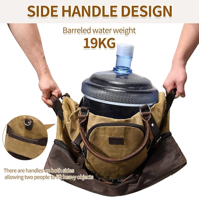 Nerlion Weekender Bag with Shoe Compartment Large Overnight Bag for Men Canvas Genuine Leather Carry on Luggage Bag Travel Duffel Bag(Brown) - Image 8