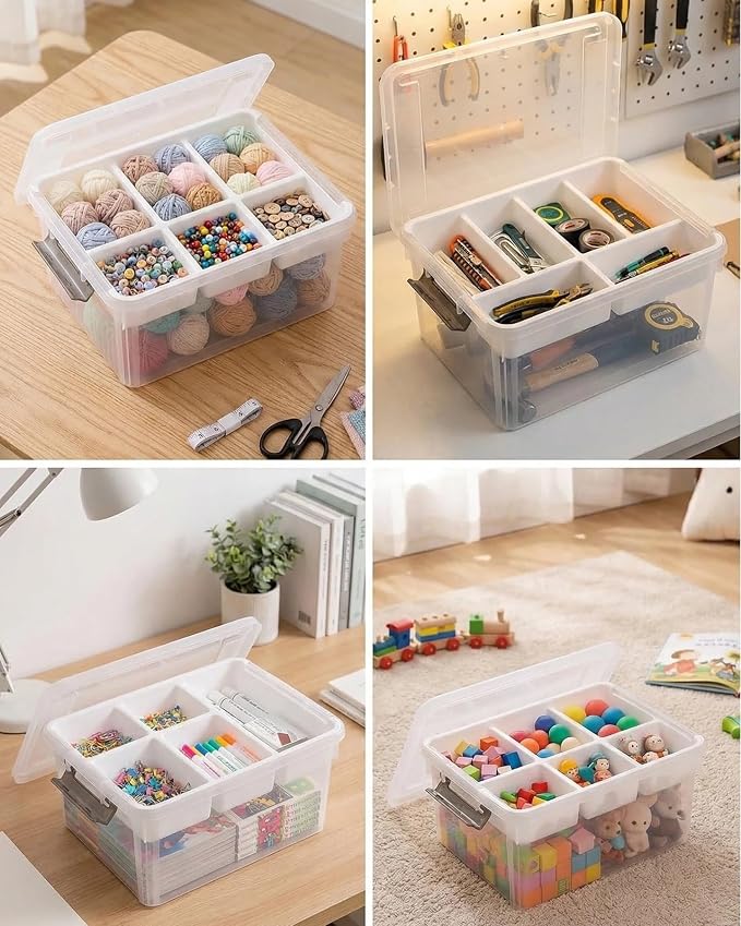 Clear Storage Box with Dividers, Plastic Organizer Box with Compartments and Secure Lid, Multi-Compartment Craft Organizer for Beads, Sewing Supplies, Jewelry, Toys and Small Parts Storage Container - Image 6