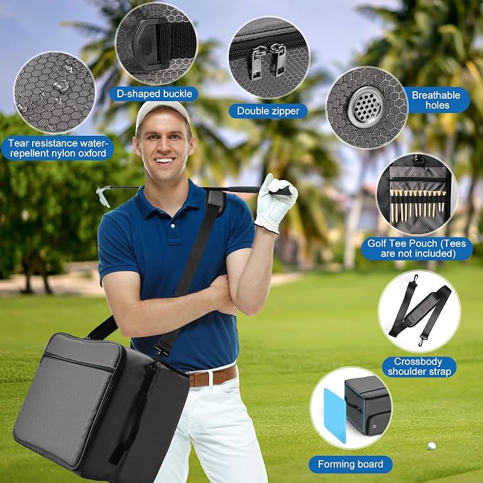 Golf Trunk Organizer for Car SUV with Shoe Compartment & Divider | 2-Layer Golf Storage Bag for Balls, Tees, Accessories | Waterproof Golf Locker Gift for Men, Dad, Golfers - Image 5