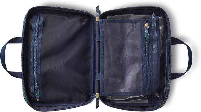 RIFLE PAPER CO. Travel Toiletry and Cosmetic Case | Multi Pocket Makeup Organizer Bag, Zipper Closure, Removable Clear Pouch, Lay Flat Design | Peacock Pattern - Image 2