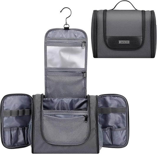 WITZMAN Toiletry Bag for Men Nylon Hanging Water-resistant Shaving Dopp Kit | With Dry-wet Separation Pocket, Multi-pockets for Organized Storage, Lightweight, For Travel, Bathroom, B690 Silvery Grey by WITZMAN