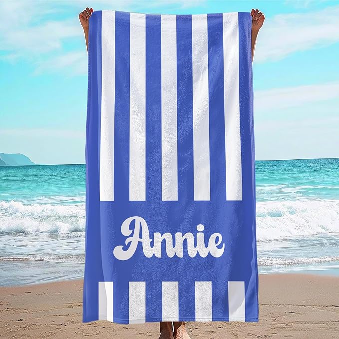 JML Personalized Beach Towel with Name, Custom Cabana Stripe Beach Towel, Customized Microfiber Pool Towel, Quick Dry & Absorbent Swim Towel for Adult,Mother's Day, Birthday, Summer Holiday,Vacation by JML