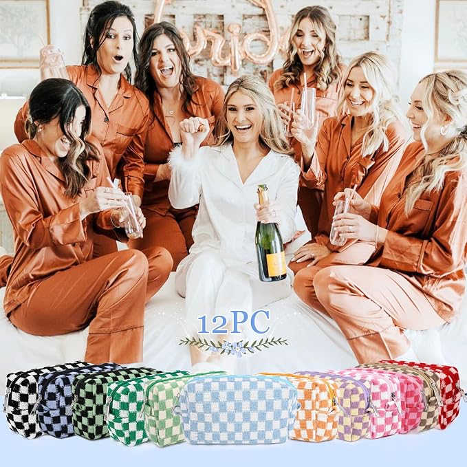 SOIDRAM 12PCS Checkered Makeup Bag Preppy Cosmetic Bag Bulk colorful Makeup Pouch Personalize Travel Toiletry Bag Organizer Cute DIY Makeup Brushes Storage Bag for Women - Image 5