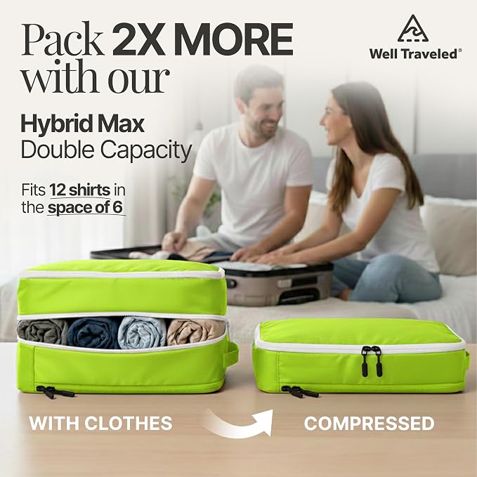 4-Piece Luxury Compression Packing Cubes & Bags for Travel – Maximize Space in Luggage with HybridMax Double-Capacity Design, 50 Luggage Tags, Patented Suitcase Organizer Bags, Lifetime Satisfaction - Image 8