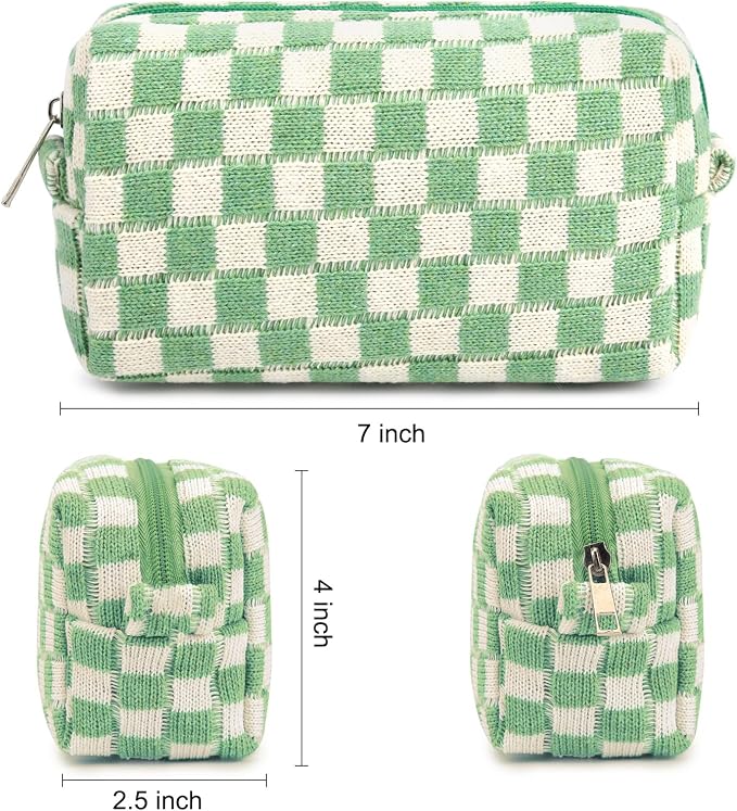 SOIDRAM 2 Pack Checkered Makeup Bag for Women, Cute Makeup Pouch Small Makeup Bag Travel Cosmetic Organizer for Toiletries, Brushes & Skincare - Image 4