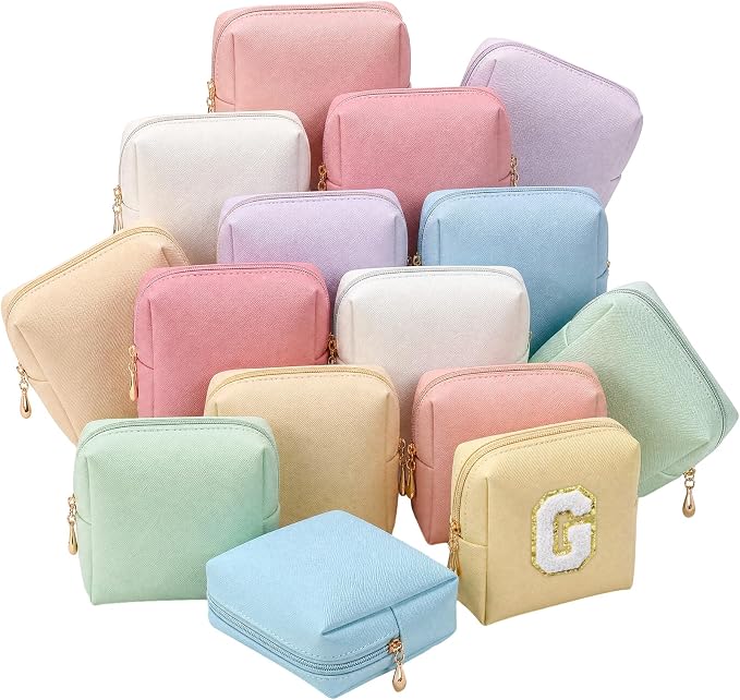 Kigeli 15 Pcs Makeup Bags PU Leather Aesthetic Cosmetic Pouches Waterproof Plain Toiletry Bags Makeup Pouches Bulk for Women Party Gift Travel Storage Organizer (Macaron Color,5.1 x 2 x 5.1 in) by Kigeli