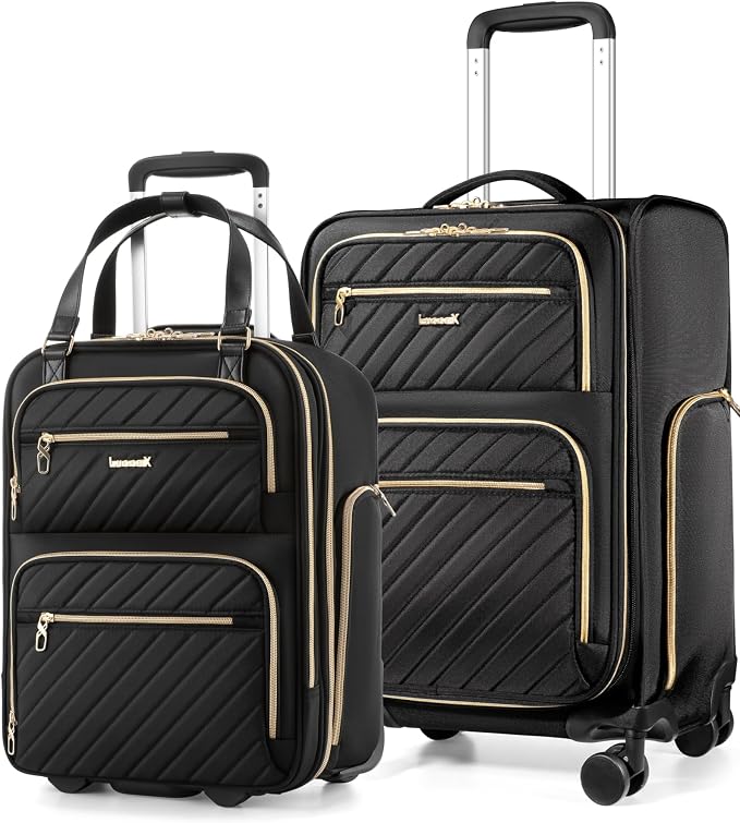 LUGGEX 2-Piece Carry On Luggage Set with Wheels, 17" Underseat Bag & 21" Expandable Carry On Suitcase, Lightweight Softside Travel Set with Spinner Wheels, Black(UX-Core, Black, 2 Piece 17/21 Inch) by LUGGEXLUGGAGE