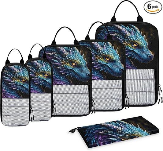 Cool Dragon Compressible Packing Cubes for Suitcase 6 Set Lightweight Expandable Compression Packing Travel Luggage Organizer by BICUUZHI