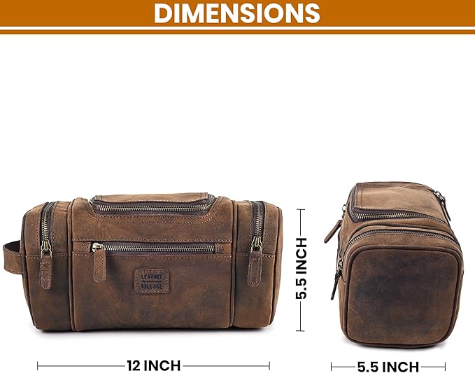 LEATHER VILLAGE Genuine Leather Travel Dopp Kit for Men & Women – Water-Resistant Large-Capacity Hanging Toiletry Bag for Travel, Grooming, Bathroom Organization, Shaving Essentials & Gym Use - Brown - Image 5