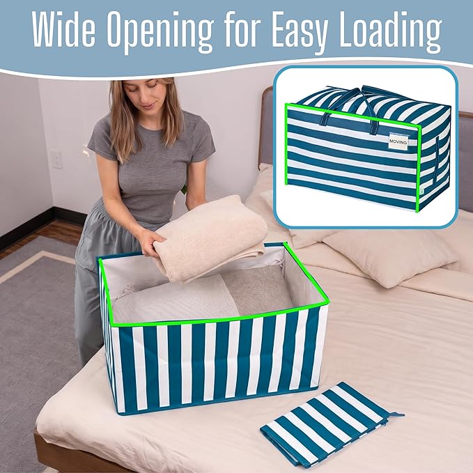 VENO 8 Pack Extra Large Heavy Duty Moving Bags with Wide Opening & Reinforced Handles, Reusable Storage Tote Bags with Strong Zippers for Clothes, College Dorm Essentials & Moving Supplies - Image 3