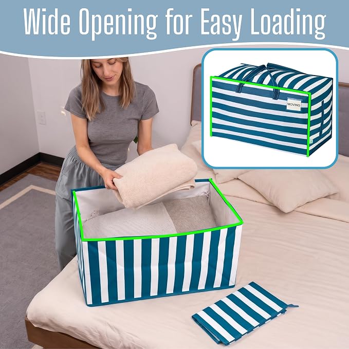 VENO 6 Pack Extra Large Heavy Duty Moving Bags with Wide Opening & Reinforced Handles, Reusable Storage Tote Bags with Strong Zippers for Clothes, College Dorm Essentials & Moving Supplies - Image 3