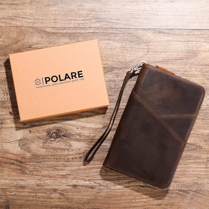 Polare Full Grain Leather Passport Holder With YKK Zipper RFID Blocking Travel Document Organizer Ticket Holder Cover Case Holds 2 Passports (Dark Brown) - Image 5