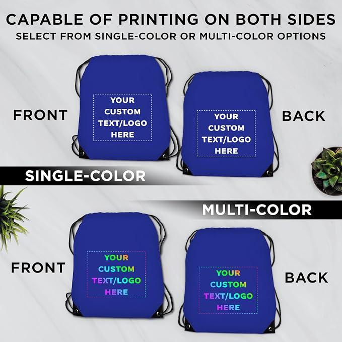 DISCOUNT PROMOS Custom Black Trim Drawstring Backpacks Set of 10/50/100, Personalized Bulk Pack - Gym Bag, Soccer Shoes, Water Resistant - Blue - Image 6