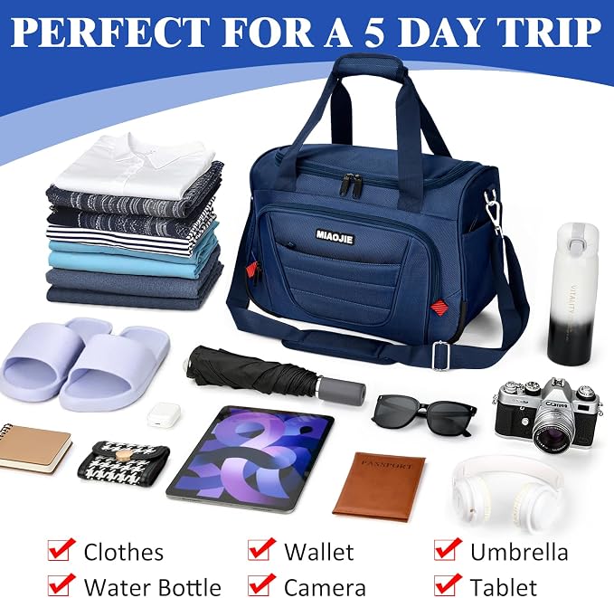 Underseat Carry On luggage Bag Airplanes Personal Item Bags Weekender Overnight Travel Tote Bag Shoulder Small Softside Carry on Luggage Travel Duffel Bags For Men Women -16 IN Navy Blue - Image 5