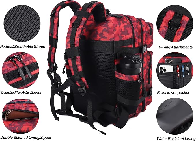 LHI Military Tactical Backpack for Men Molle Daypack 45L Army 3 Days Assault Pack Bag Large Rucksack With Bottle Holder(12*20*12) - Image 4