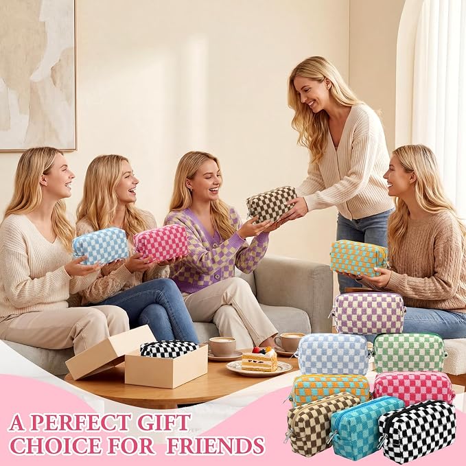 Gilprop 8 Pcs Checkered Makeup Bag for Purse Small Cosmetic Pouch Bulk Portable Zipper Makeup Pouch Travel Toiletry Organizer Gifts for Women Bridesmaid Wedding Party Favors (Colorful 1) - Image 7