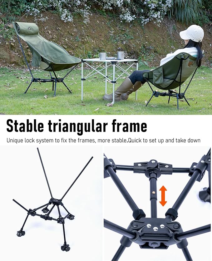 iClimb Ultralight Compact Camping Folding Beach Chair with Anti-Sinking Large Feet and Back Support Webbing (Green - Triangular Frame - 2PC) - Image 5