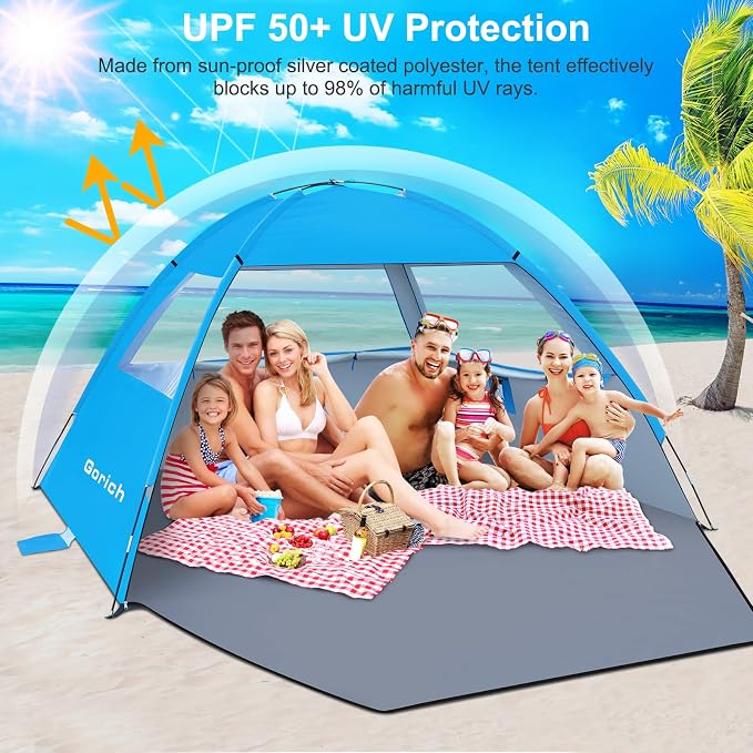 Gorich Beach Tent Sun Shelter for 3/4/6/8/10 Person with UPF 50＋ UV Protection, Lightweight & Easy Setup Beach Shade Canopy, Portable Beach Shade Tent Beach Cabana - Image 3