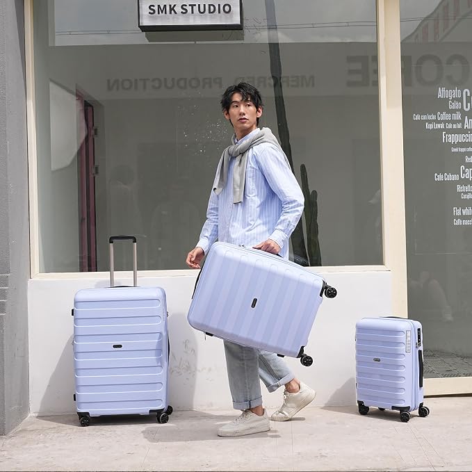 GinzaTravel PP material 3-piece expandable luggage sets with Spinner Wheels， Suitcase with TSA Lock，Large Luggage for Family Travel carry on 20/24/28，Pastel Blue color - Image 7