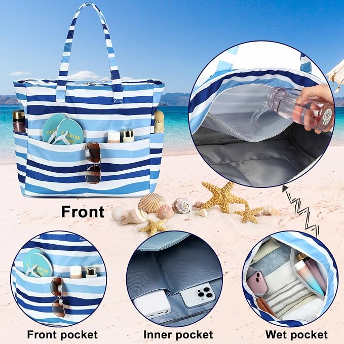 Bluboon Waterproof Beach Tote Pool Bags for Women Ladies Extra Large Carry On Bag With Wet Compartment for Weekender Travel - Image 5