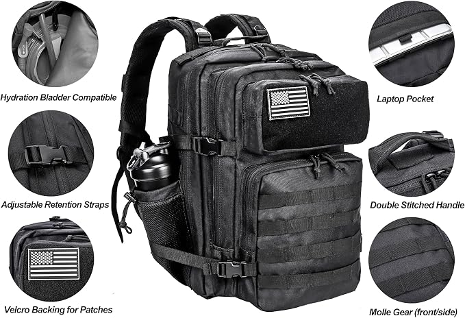 LHI Military Tactical Backpack for Men and Women 45L Army 3 Days Assault Pack Bag Large Rucksack with Molle System - Image 4