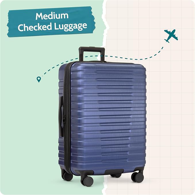 U.S. Traveler Boren Expandable Hardside Rugged Travel Luggage with 8 Spinner Wheels, Navy, Checked-Medium 26-Inch - Image 5