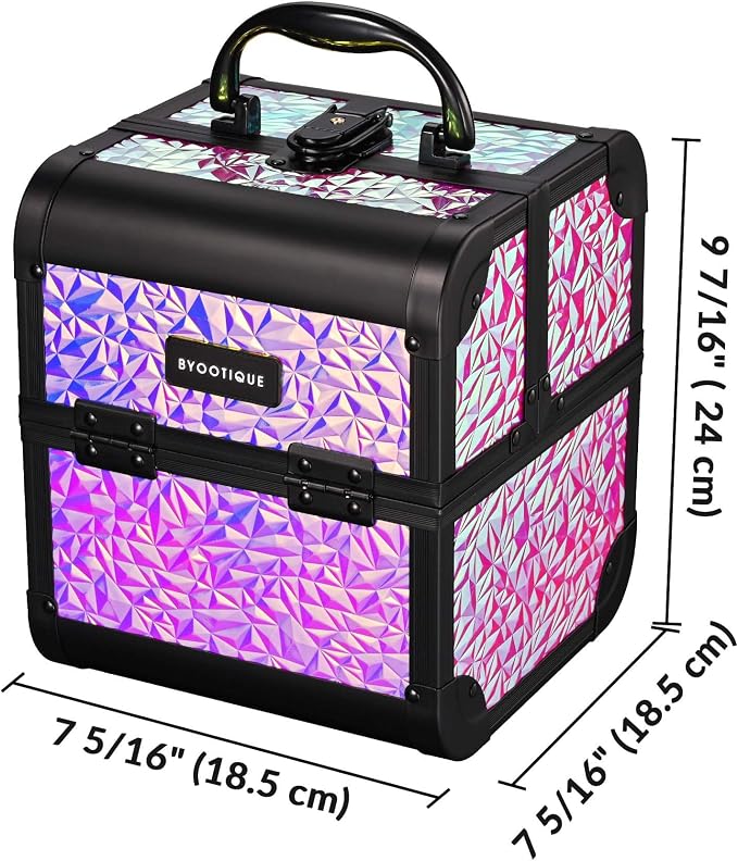 BYOOTIQUE Mini Makeup Train Case with Mirror 2 Tier Trays Box Makeup Artist | Aluminum Portable Travel Makeup Case Organizer Box Lockable Suitcase Cosmetic Storage Hairstylist Nail Tech Mermaid Pink - Image 7