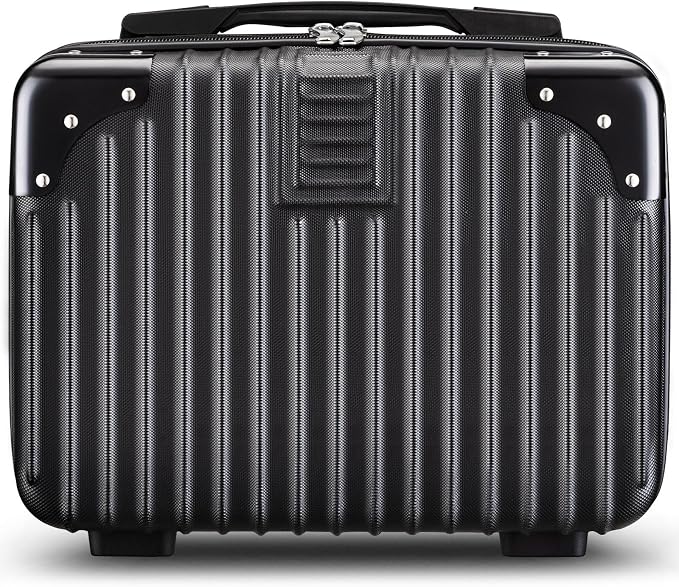 Noverlife 14 Inch Portable Hard Shell Cosmetic Travel Case, Mini Travel Hand Luggage with Elastic Band Travel Makeup Case, Small Makeup Carrying Suitcase for Train Cosmetic Bag Travel Camping - Black - Image 9