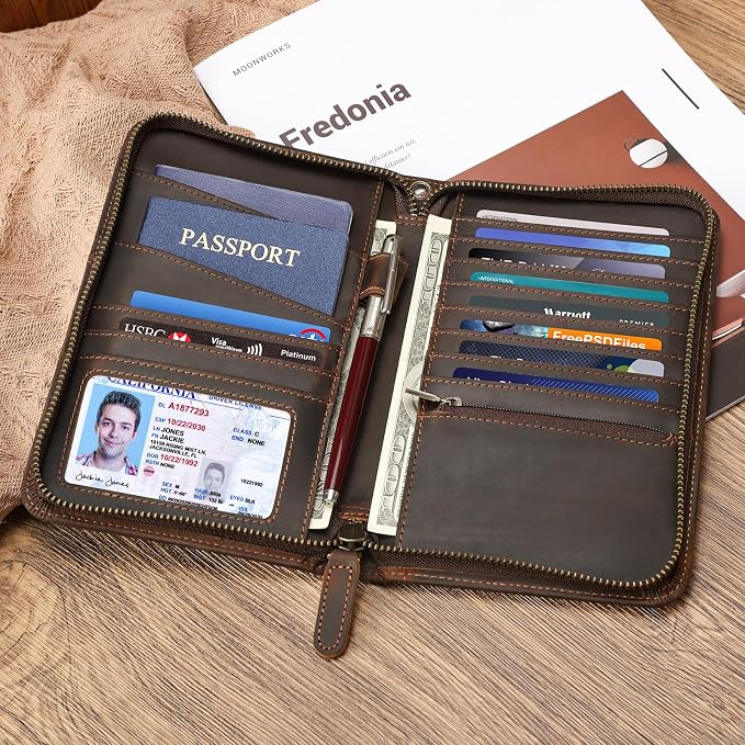 Polare Full Grain Leather Travel Passport Holder RFID Blocking Cover Case Travel Document Organizer Wallet Holders 2 Passports With YKK Zipper - Image 3