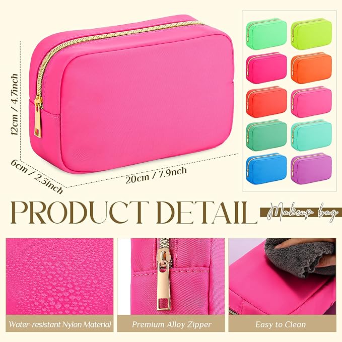 Sweetude 10 Pcs Nylon Makeup Bag Travel Cosmetics Pouch Zipper Pouch Purse Toiletry Bag Big Capacity Makeup Organizer for Women Girls Waterproof Travel Skincare Case(Neon Color) - Image 2