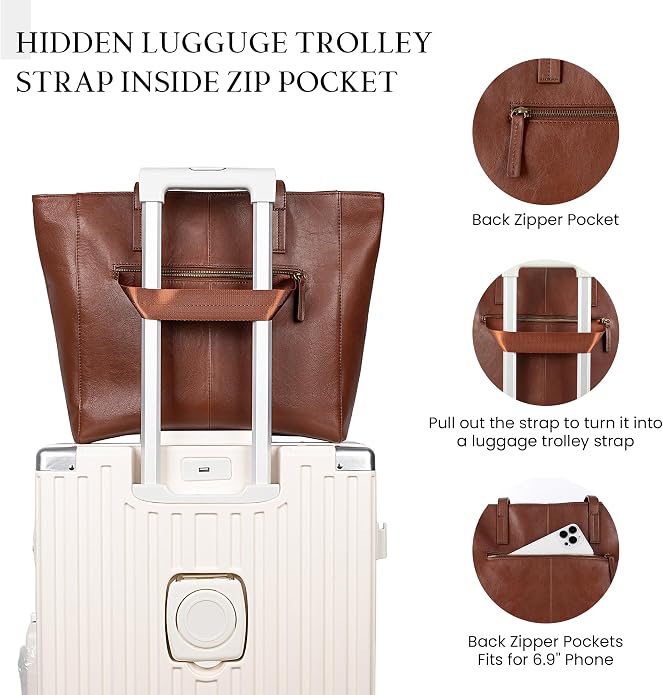 befen Vintage Genuine Leather Work Tote Bag for Women Large Tote Bag with Zipper Leather Purse and Handbags with Compartment - Image 7