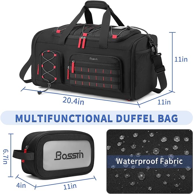 Bosstin Gym Bag for Men & Women, 45L Travel Duffle Sports Duffel Bag Gym Weekender Overnight Backpack with Shoe Compartment (Black) - Image 2