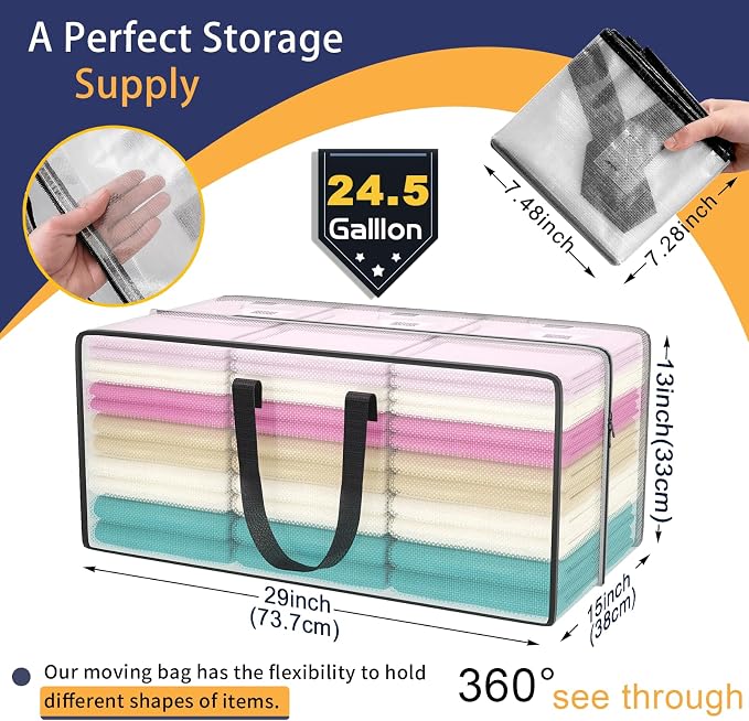 Clear Moving Bags Heavy Duty Extra Large with Strong Zipper Handles | 8 Pack Clothes Storage Bags Totes Space Saving Moving Boxes Bins Packing Bags for College Dorm Compatible with Ikea Frakta - Image 2