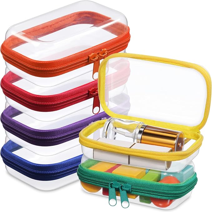 Sanwuta 6 Pcs Clear Hard Zipper Case Plastic Zipper Pouches Transparent Makeup Bag Pencil Case Pouches Toiletry Diaper Bag for Travel Toy Storage Organizer Bins by Sanwuta